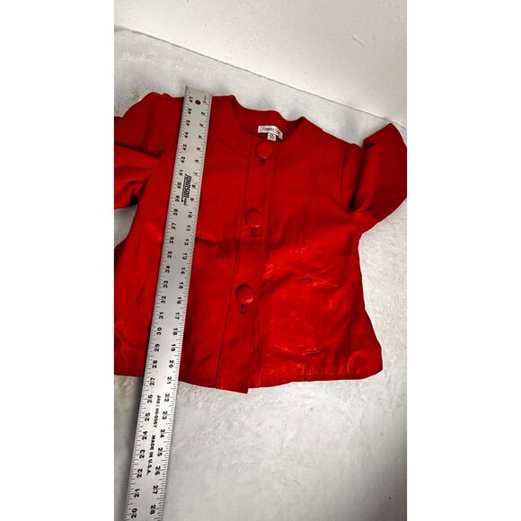 Coldwater Creek Women Red Leather Blazer Jacket P8 Button-Front 3/4 Sleeve Lined - Picture 9 of 11